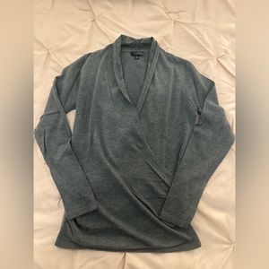 The Limited Gray Faux Wrap Long Sleeve Sweater, Size Medium